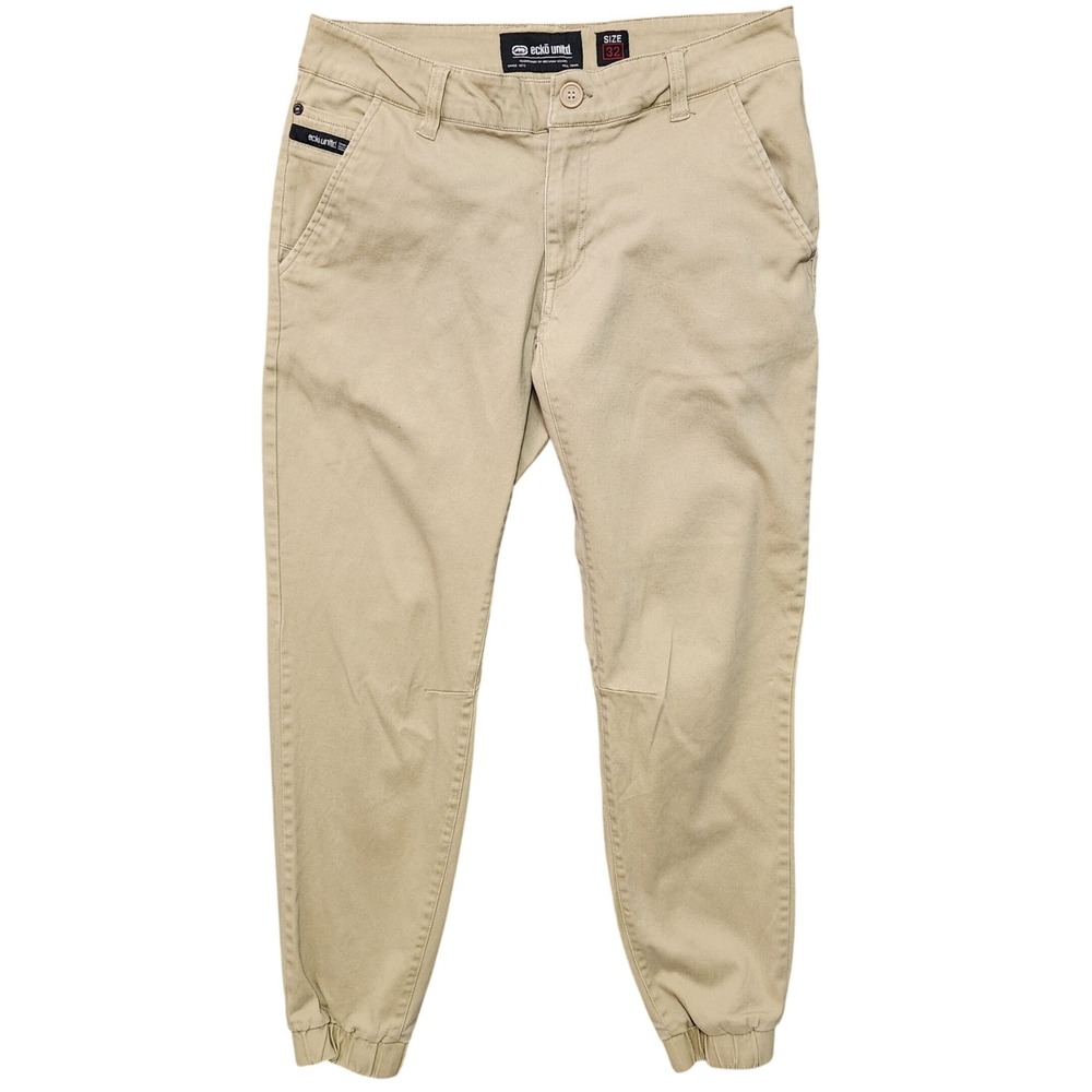Ecko Unltd Mens Khaki Jogger Pants Size 32 Tan Twill Tapered Streetwear Casual